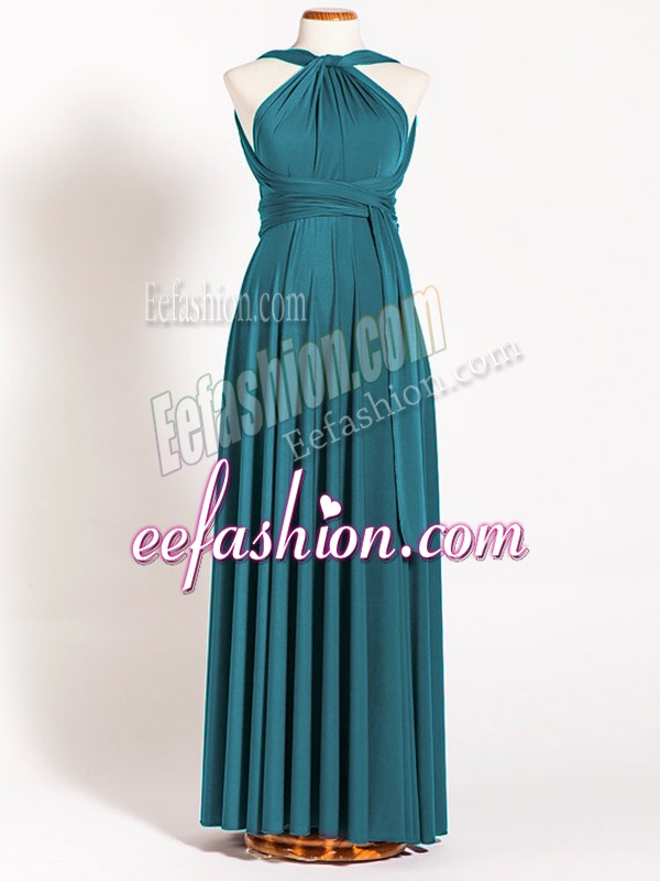  Teal Empire Chiffon Straps Sleeveless Ruching Floor Length Backless Quinceanera Court of Honor Dress