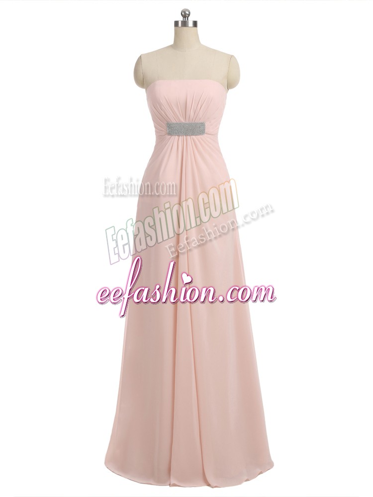 Superior Baby Pink Quinceanera Dama Dress Prom and Party and Wedding Party with Beading Strapless Sleeveless Side Zipper