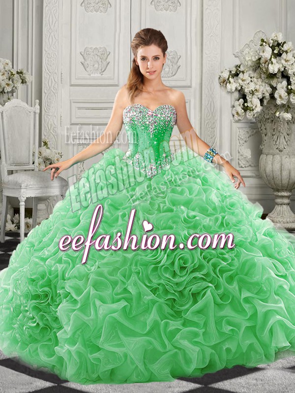 Fantastic Green Ball Gowns Beading and Ruffles Quinceanera Gown Lace Up Organza Sleeveless