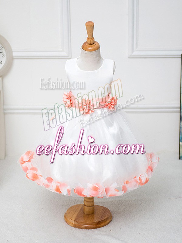 Inexpensive White Sleeveless Tulle Zipper Kids Pageant Dress for Wedding Party