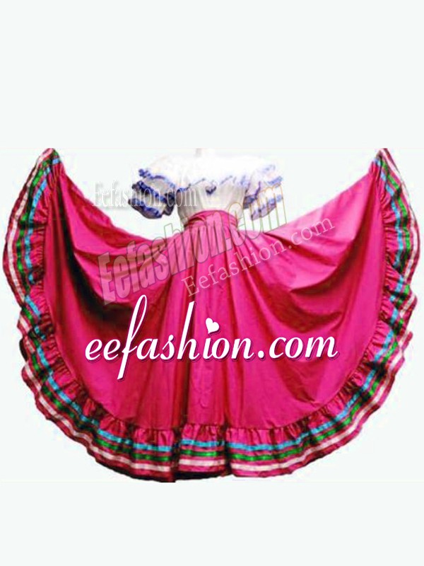 Latest Off The Shoulder Short Sleeves Lace Up 15 Quinceanera Dress Hot Pink Taffeta