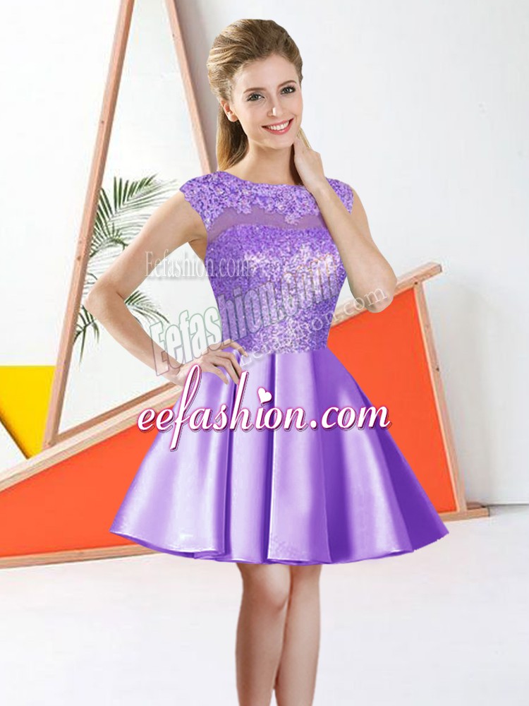  Lavender A-line Beading and Lace and Sequins Vestidos de Damas Backless Taffeta and Sequined Sleeveless Knee Length