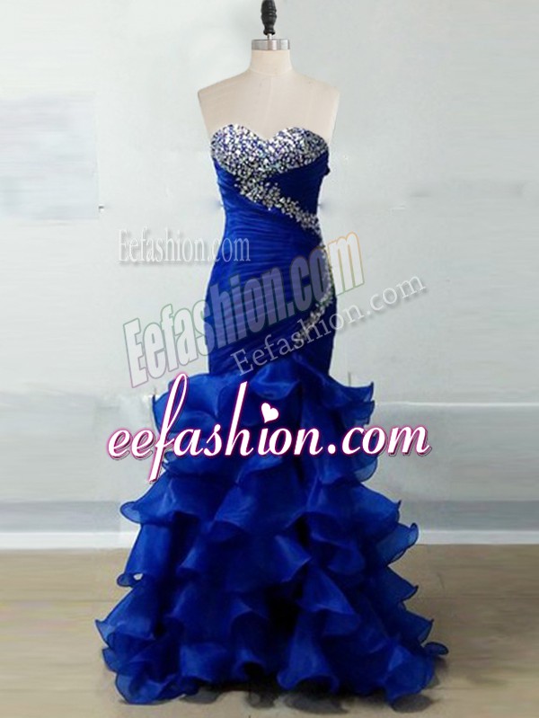 Inexpensive Organza Sleeveless Floor Length Evening Gowns and Beading and Ruffles and Ruching