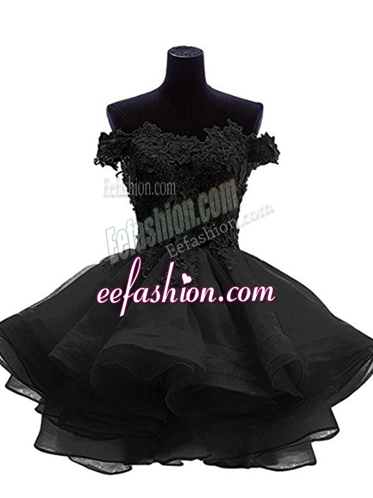 Custom Fit Black Homecoming Dress Prom and Party and Sweet 16 with Beading and Lace and Appliques and Ruffles Off The Shoulder Sleeveless Zipper