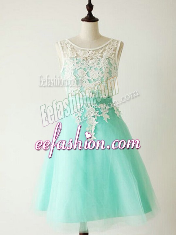 Traditional Tulle Sleeveless Knee Length Quinceanera Court Dresses and Lace