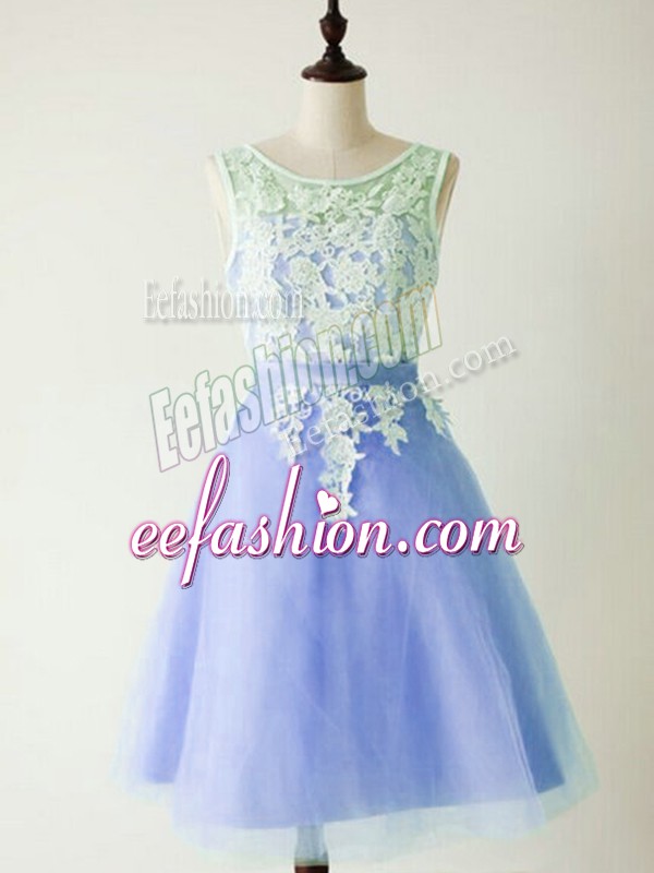  Lace Dama Dress for Quinceanera Light Blue Lace Up Sleeveless Knee Length