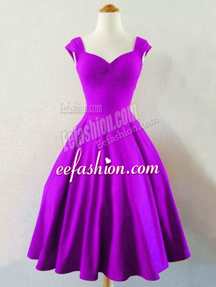  Eggplant Purple Straps Lace Up Ruching Wedding Guest Dresses Sleeveless