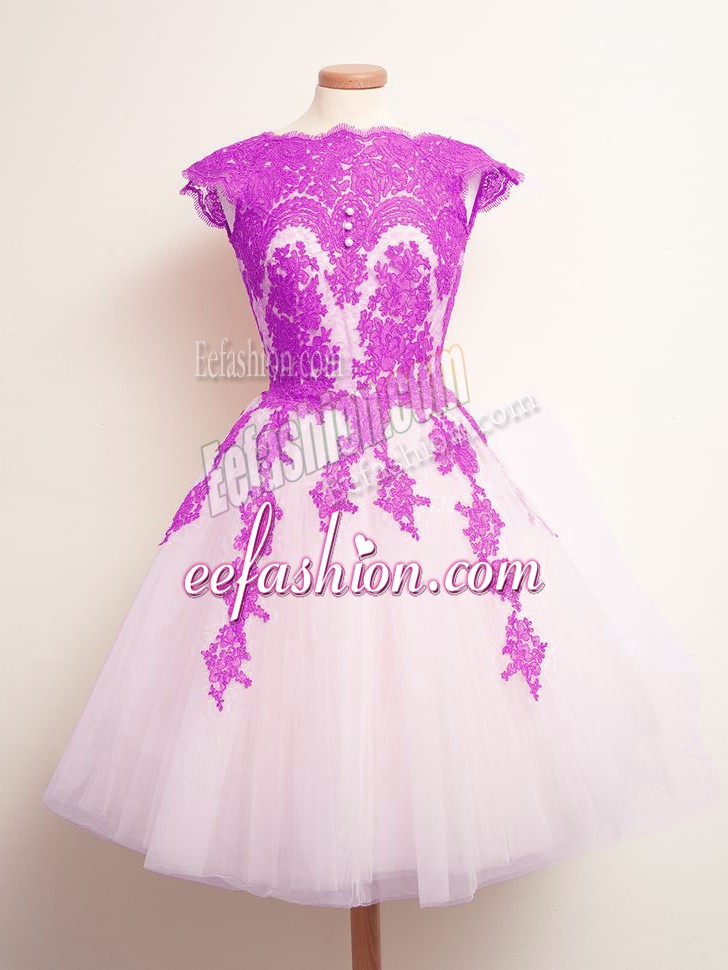 Traditional A-line Quinceanera Court Dresses Multi-color Scalloped Tulle Sleeveless Mini Length Lace Up