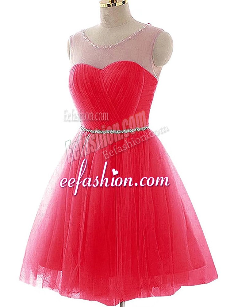 Best Selling Mini Length A-line Sleeveless Coral Red Party Dress for Girls Lace Up