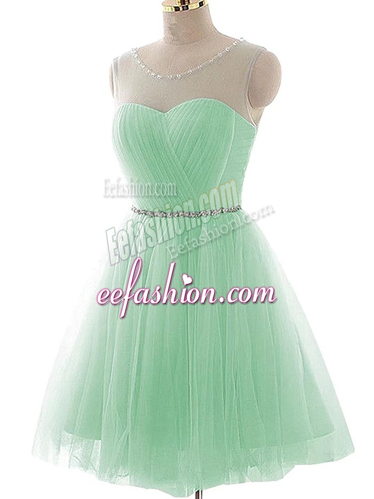  Apple Green Scoop Neckline Beading and Ruching Prom Dress Sleeveless Lace Up
