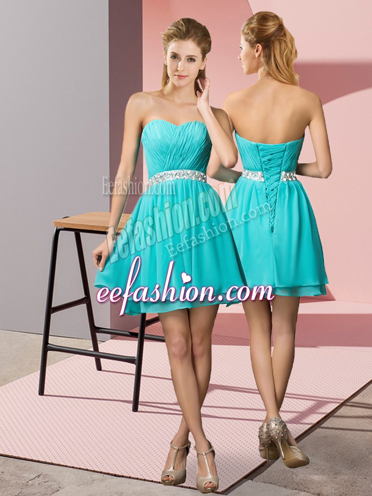 Free and Easy Mini Length Lace Up Homecoming Dress Aqua Blue for Prom and Party and Sweet 16 with Beading