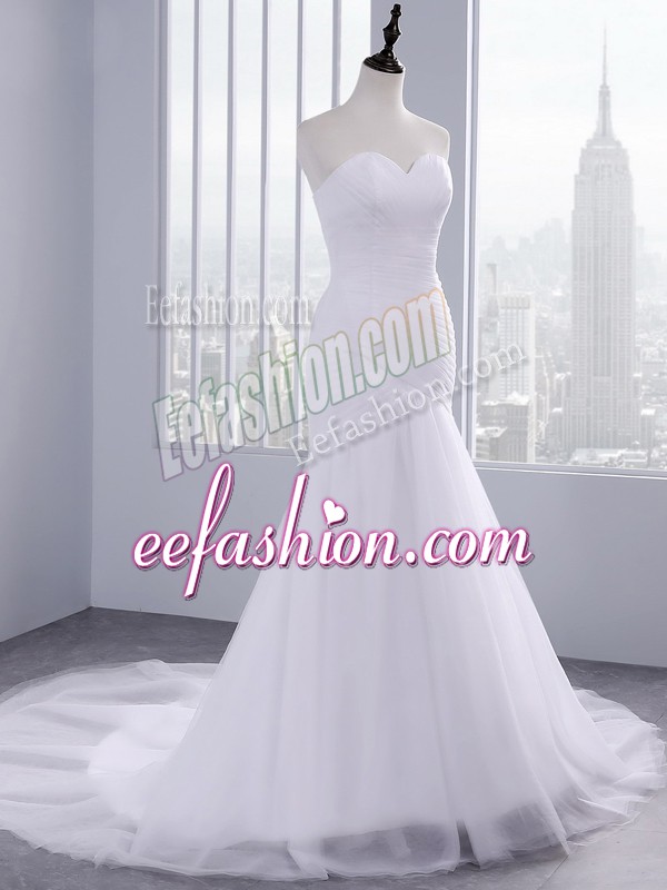 Classical White Sleeveless Ruching Lace Up Wedding Dresses