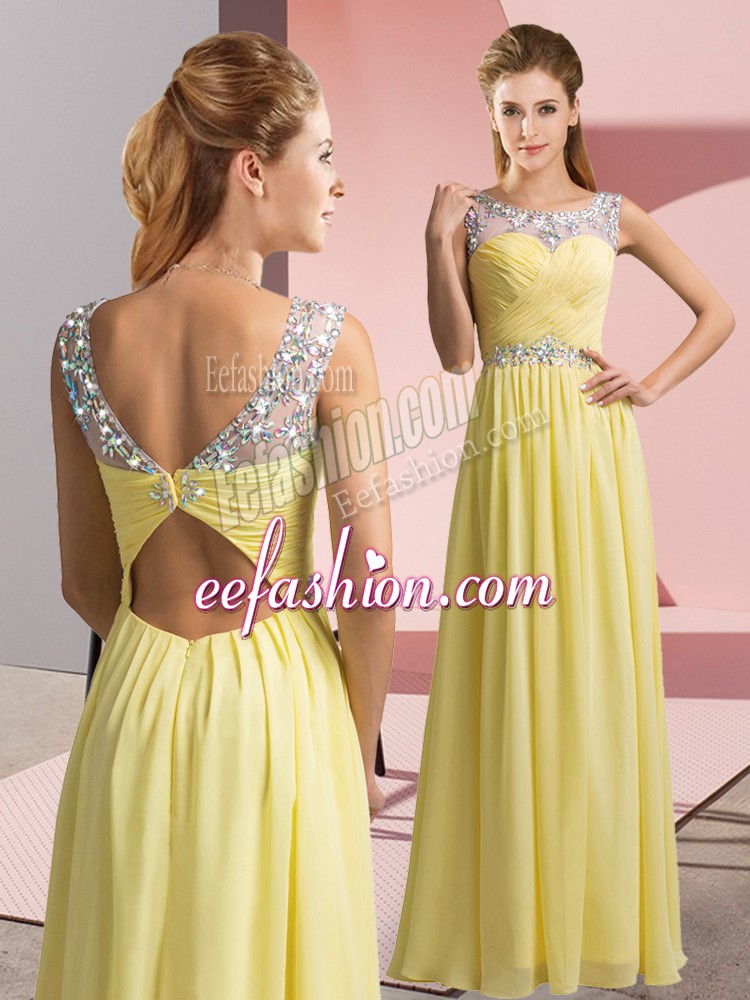 Artistic Floor Length Yellow Prom Gown Scoop Sleeveless Clasp Handle