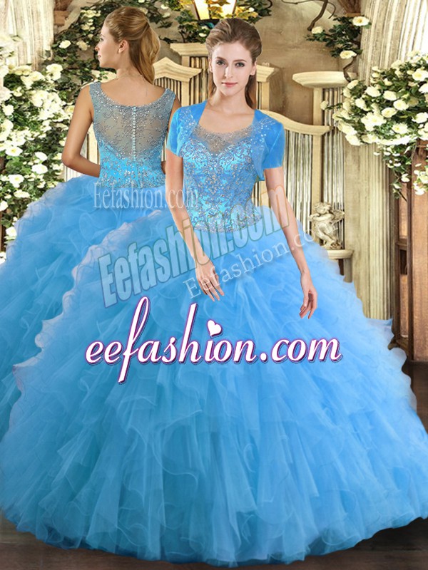  Sleeveless Clasp Handle Floor Length Beading and Ruffled Layers Quinceanera Gowns