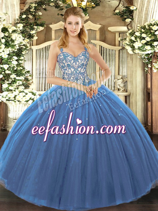  Sleeveless Lace Up Floor Length Appliques Quinceanera Gown
