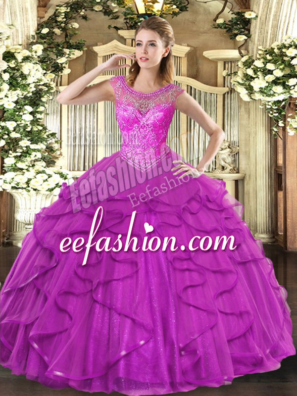  Sweetheart Sleeveless Tulle Vestidos de Quinceanera Beading and Ruffles Lace Up