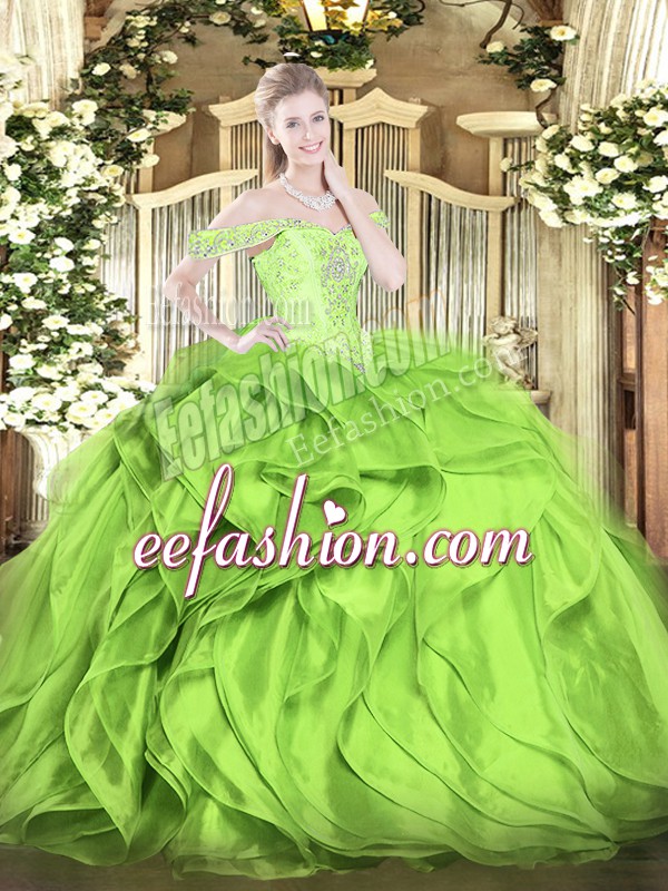  Floor Length Lace Up Vestidos de Quinceanera for Military Ball and Sweet 16 and Quinceanera with Beading and Ruffles