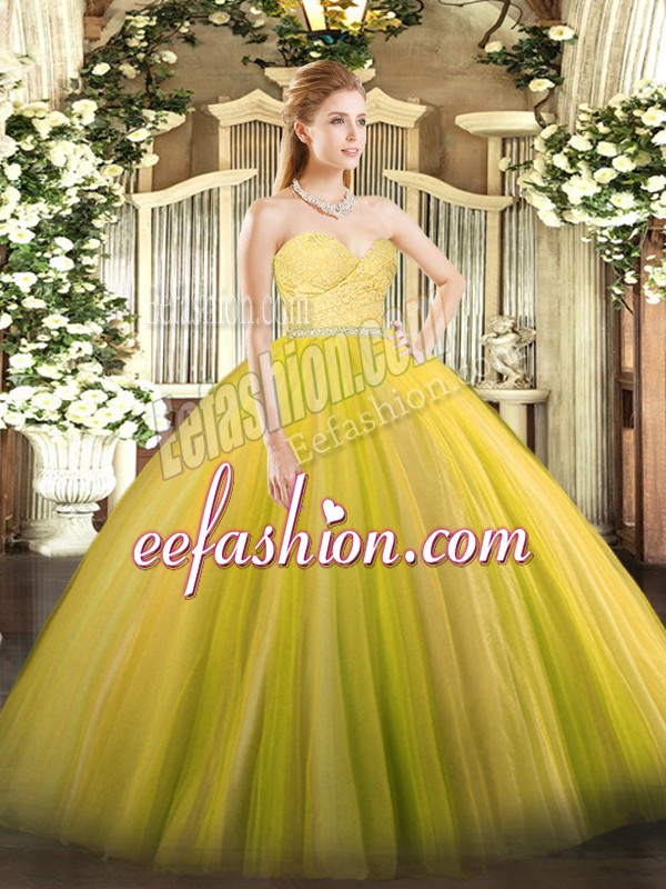 Modern Floor Length Zipper 15 Quinceanera Dress Gold for Military Ball and Sweet 16 and Quinceanera with Beading and Lace