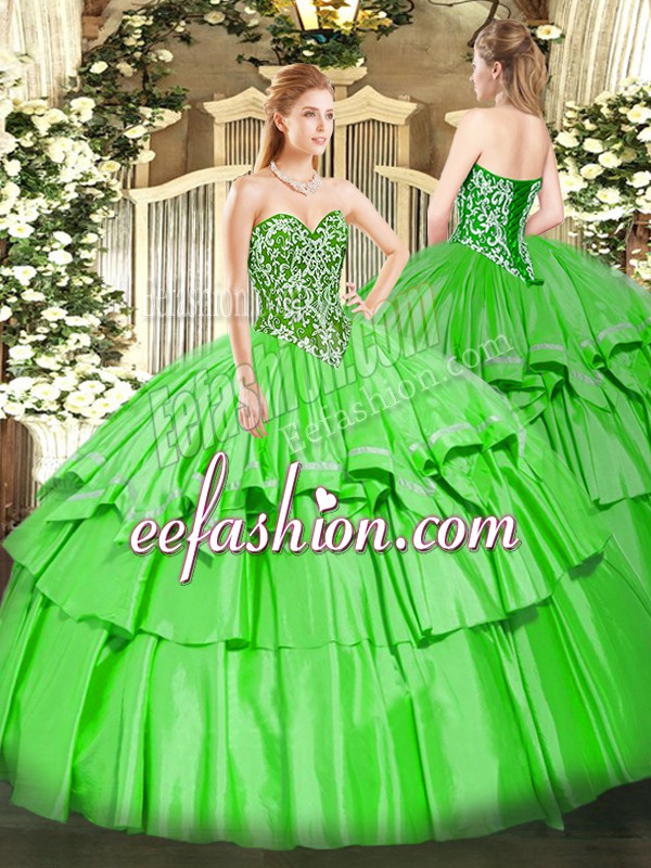 Inexpensive Floor Length Lace Up 15 Quinceanera Dress for Military Ball and Sweet 16 and Quinceanera with Beading and Ruffled Layers