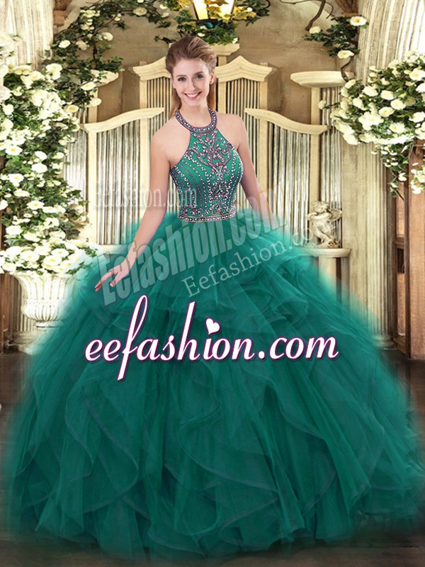  Tulle Sleeveless Floor Length Sweet 16 Quinceanera Dress and Beading and Ruffles