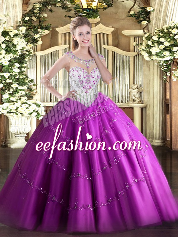 Fancy Sleeveless Beading and Appliques Zipper Quinceanera Dresses