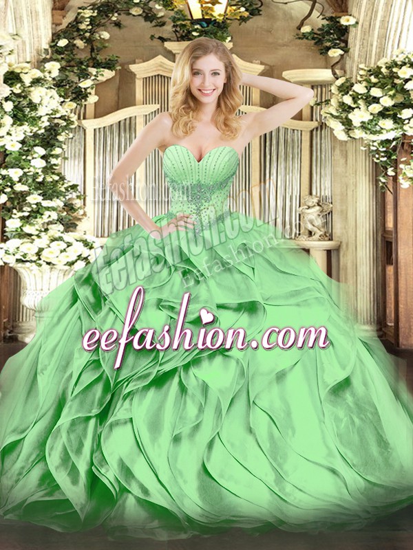  Sweetheart Sleeveless Organza Quinceanera Gowns Beading and Ruffles Lace Up