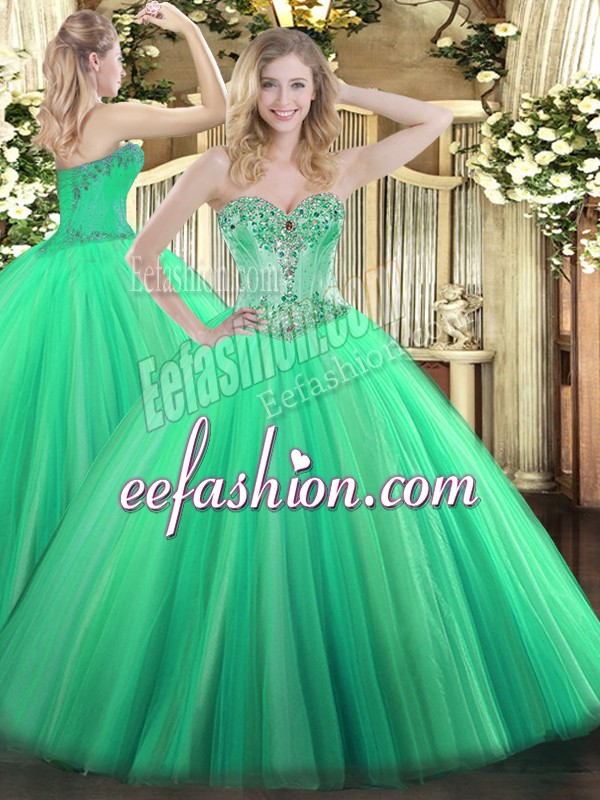 Traditional Sweetheart Sleeveless Lace Up 15 Quinceanera Dress Turquoise Tulle