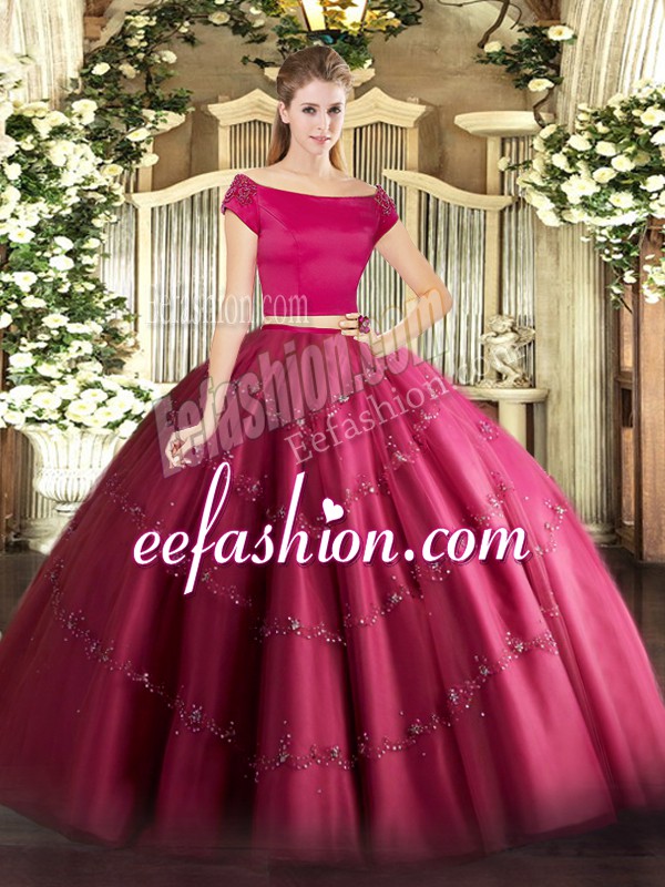  Floor Length Zipper Quinceanera Dresses Hot Pink for Military Ball and Sweet 16 and Quinceanera with Appliques