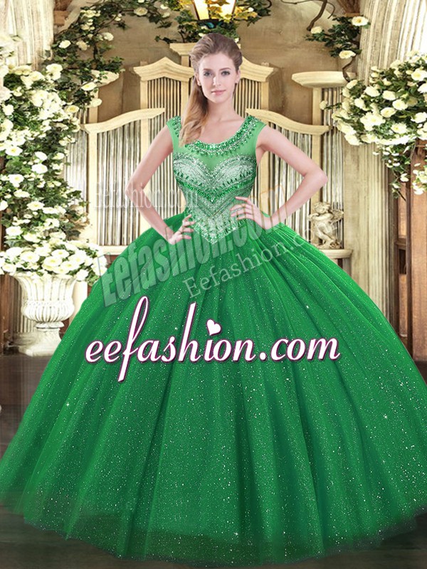  Tulle Sleeveless Floor Length Vestidos de Quinceanera and Beading and Sequins
