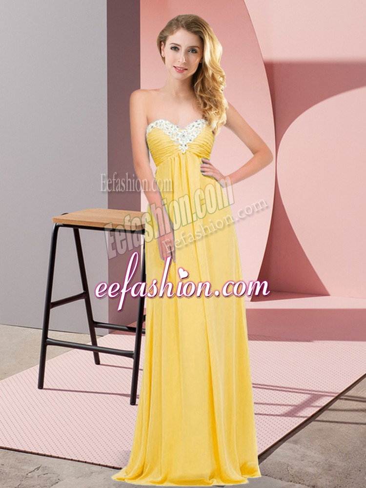  Gold Prom Party Dress Prom and Party with Ruching Sweetheart Sleeveless Lace Up