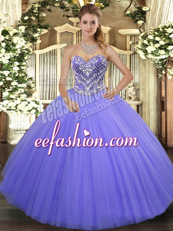 Free and Easy Floor Length Ball Gowns Sleeveless Lilac 15 Quinceanera Dress Lace Up
