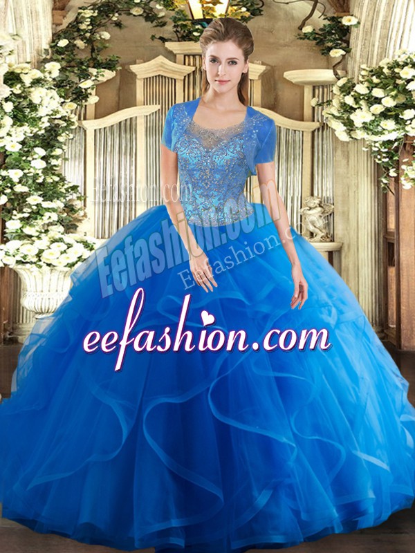 Top Selling Scoop Sleeveless Clasp Handle 15th Birthday Dress Royal Blue Tulle