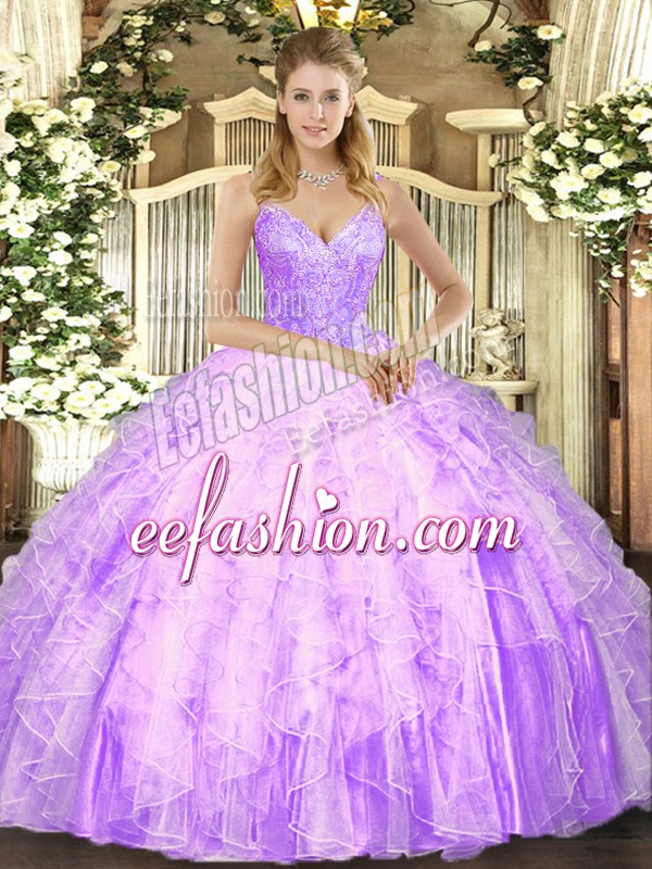  Tulle Sleeveless Floor Length Quince Ball Gowns and Beading and Ruffles