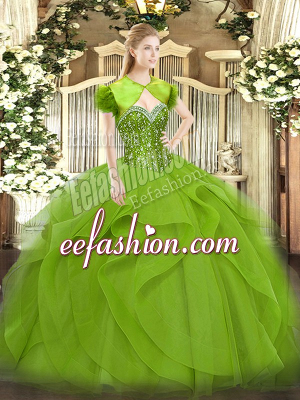 Latest Tulle Sleeveless Floor Length 15 Quinceanera Dress and Beading and Ruffles