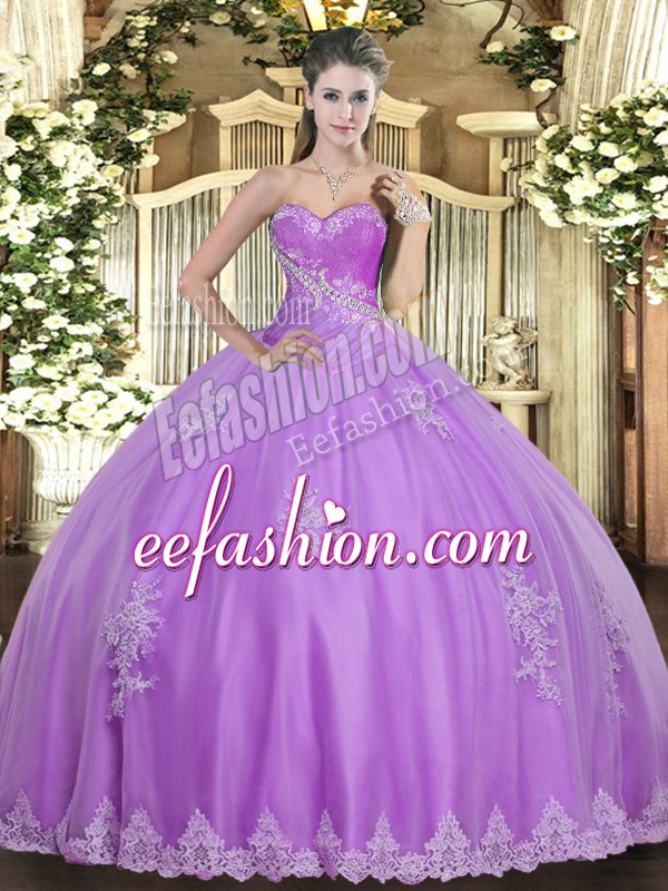  Floor Length Ball Gowns Sleeveless Lilac Sweet 16 Quinceanera Dress Lace Up