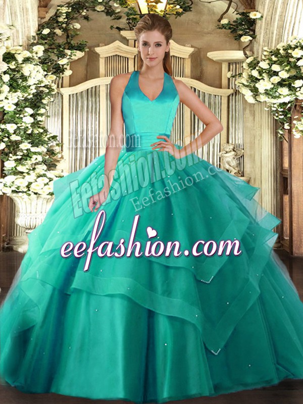 Sexy Sleeveless Lace Up Floor Length Ruffled Layers Sweet 16 Quinceanera Dress