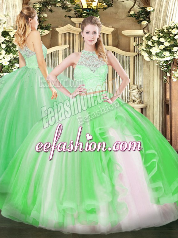  Sleeveless Zipper Floor Length Lace and Ruffles Quinceanera Gowns