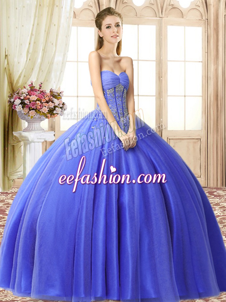 Unique Tulle Sleeveless Floor Length Quinceanera Gowns and Beading