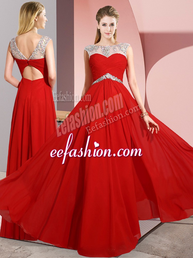  Red Prom Dresses Prom and Party with Beading Scoop Sleeveless Clasp Handle