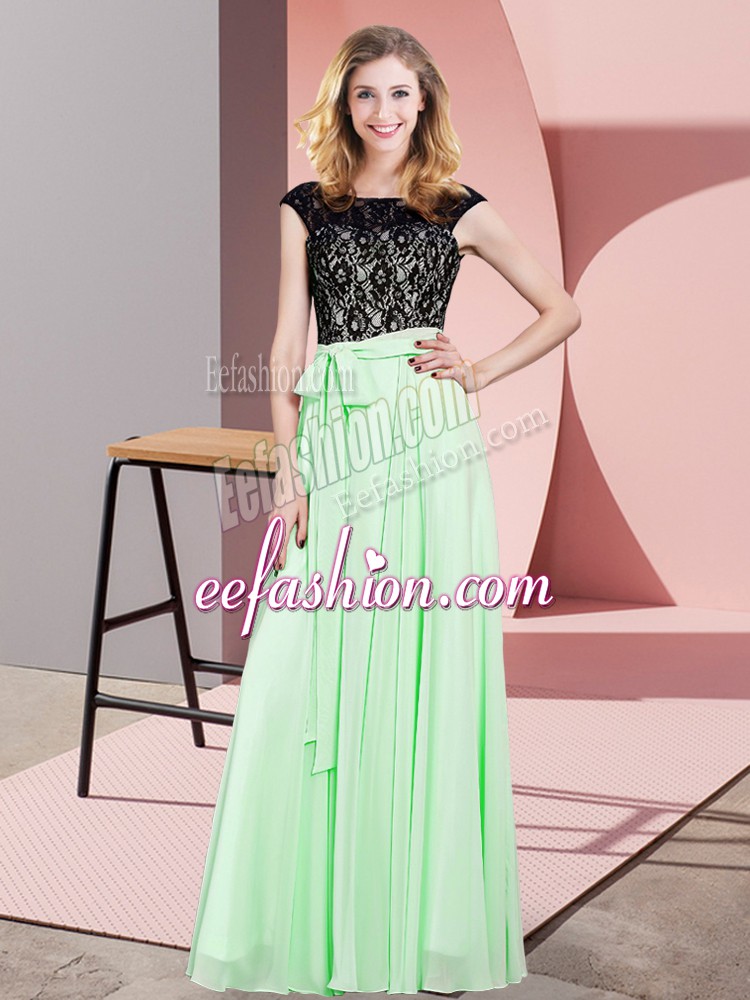 Elegant Apple Green Prom Dress Prom and Party with Lace and Belt Scoop Sleeveless Lace Up