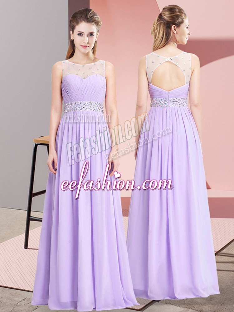 Delicate Lavender Lace Up Prom Dresses Beading Sleeveless Floor Length