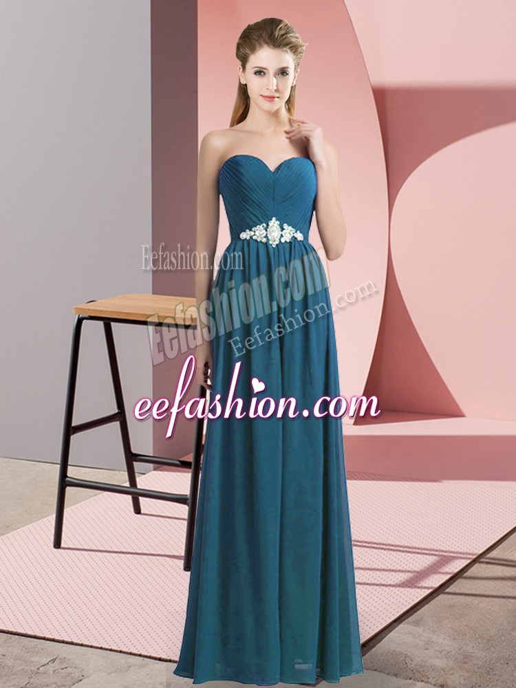 Clearance Sleeveless Floor Length Beading Lace Up Prom Party Dress with Teal 