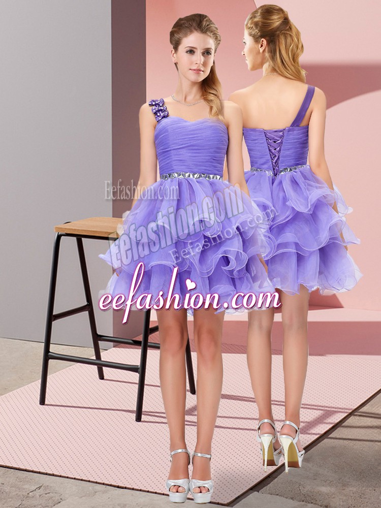  Beading and Ruffled Layers Dress for Prom Lavender Lace Up Sleeveless Mini Length