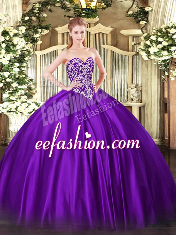 Pretty Purple Lace Up 15 Quinceanera Dress Beading Sleeveless Floor Length