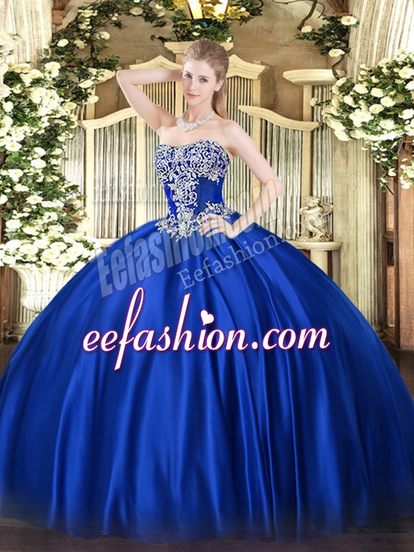 Hot Selling Floor Length Royal Blue Vestidos de Quinceanera Strapless Sleeveless Lace Up