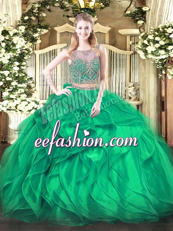 Low Price Floor Length Lace Up 15 Quinceanera Dress Turquoise for Military Ball and Sweet 16 and Quinceanera with Beading and Ruffles