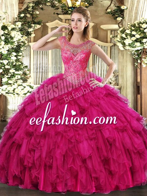 Extravagant Sleeveless Beading and Ruffles Lace Up Ball Gown Prom Dress