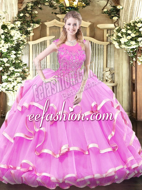 Exceptional Lilac Sleeveless Organza Zipper Vestidos de Quinceanera for Military Ball and Sweet 16 and Quinceanera