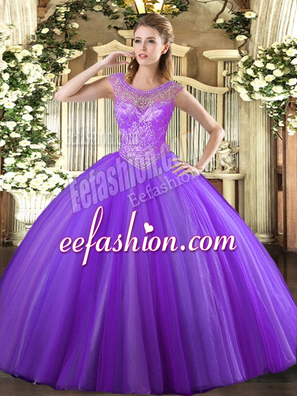  Lavender Quinceanera Dress Sweet 16 and Quinceanera with Beading Scoop Sleeveless Lace Up