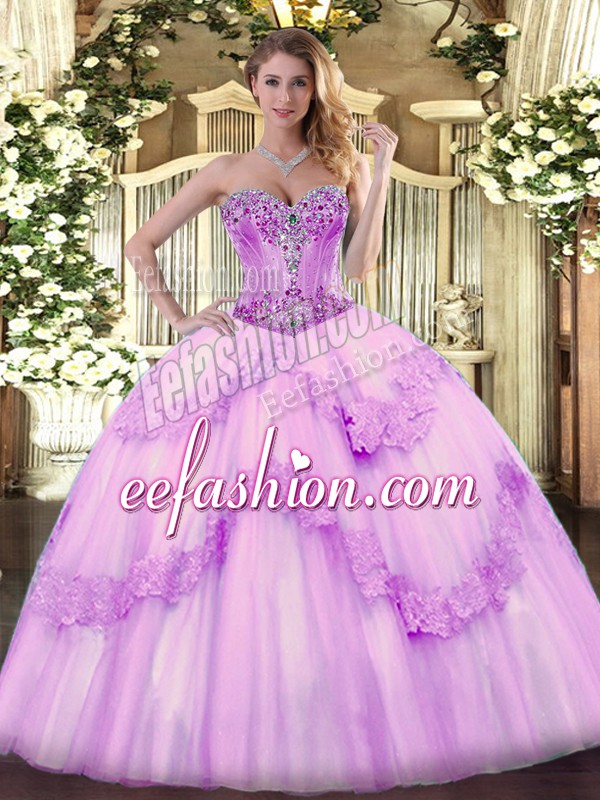  Lilac Quinceanera Dresses Sweet 16 and Quinceanera with Beading Sweetheart Sleeveless Lace Up